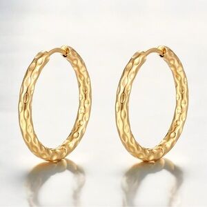Hammered 18K Gold PVD Plated Hoop Earrings